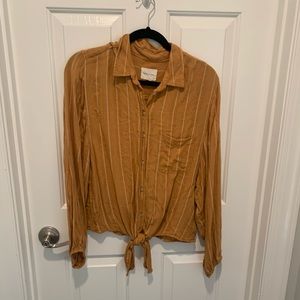 American Eagle Long Sleeve Button Down Front Tie Top Size S